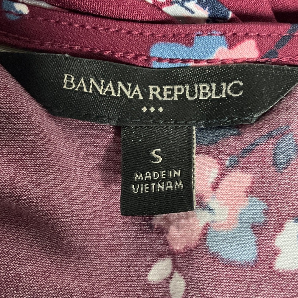 Banana Republic Top Floral Long Sleeve‎ Blouse Babydoll Burgundy Womens Sz S - Picture 3 of 8